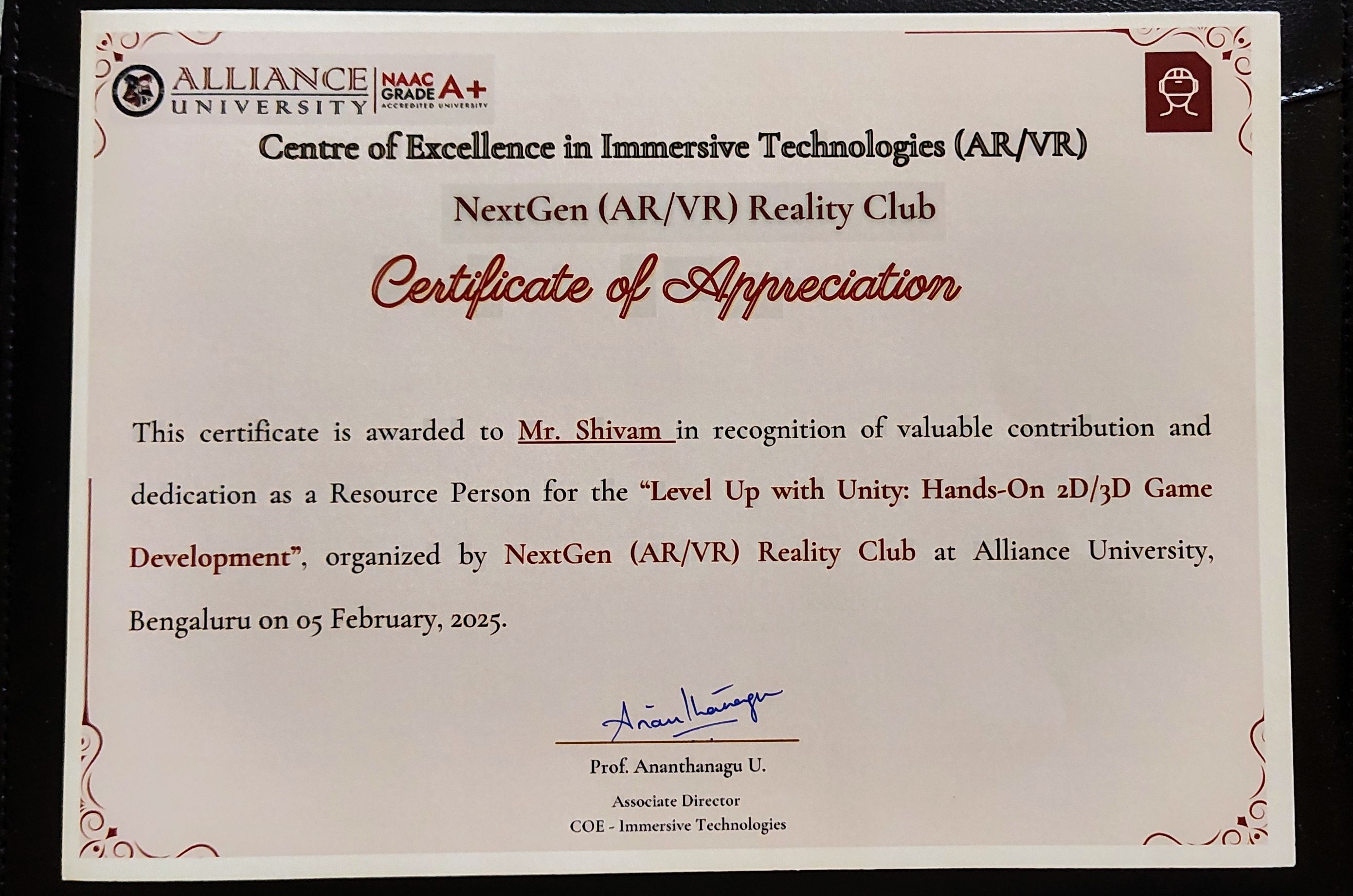 C3 Workshop resource person certificate