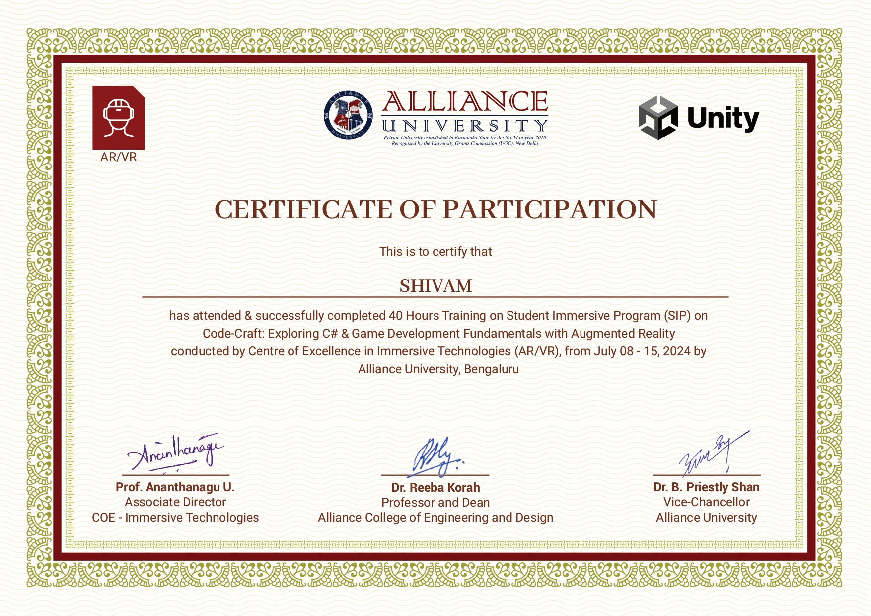 Unity Essentials certificate